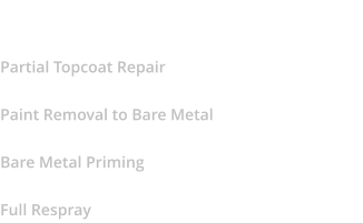 Painting   Partial Topcoat Repair   Paint Removal to Bare Metal    Bare Metal Priming   Full Respray